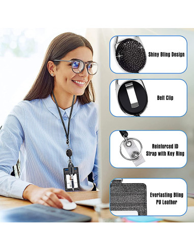 Soporte de Identificación Retráctil Azrra con Brillantes y Clip