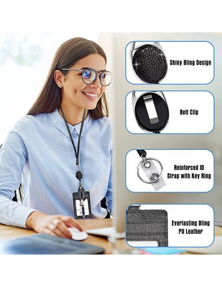 Soporte de Identificación Retráctil Azrra con Brillantes y Clip