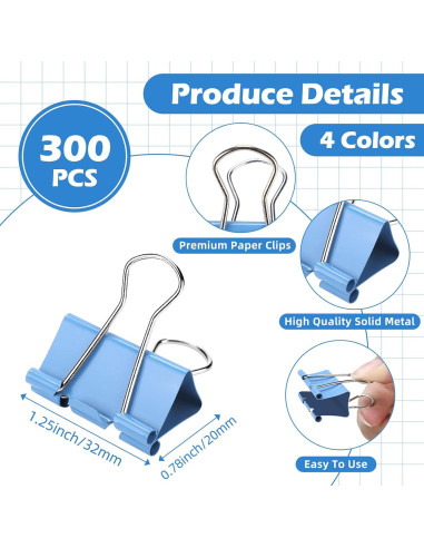 300 Clips de Carpeta Medianos Yexiya 3.18 cm Colores Variados