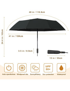Paraguas FOGKEY automático plegable impermeable 104 cm negro 2
