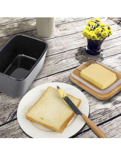 Plato para Mantequilla de Porcelana con Tapa de Bambú 300ml 2