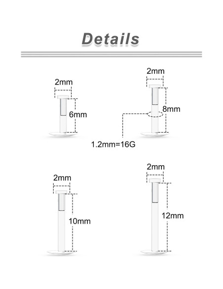 Anillos de Nariz Hipoalergénicos Yaalozei 16G 6-12mm 40 Pcs