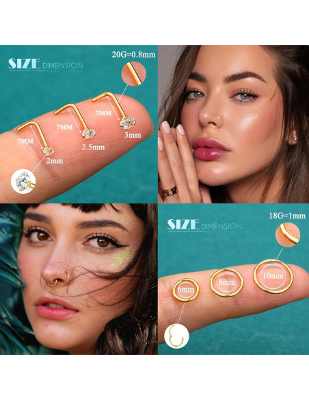 Aros de nariz y studs 15 piezas BESTEEL - Acero inoxidable 316L