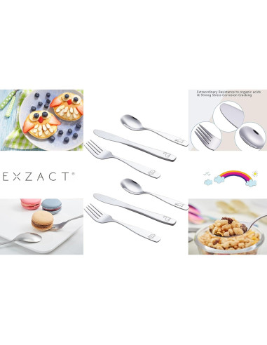 Exzact Juego de Cubiertos para Niños 6 Piezas Acero Inoxidable