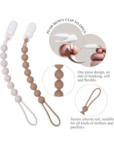 Clip de Chupete de Silicona AmazingM - Set de 4, Marrón 2