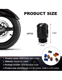 4 Tapones de Válvula de Neumático Yourkar Aluminio Negro 2