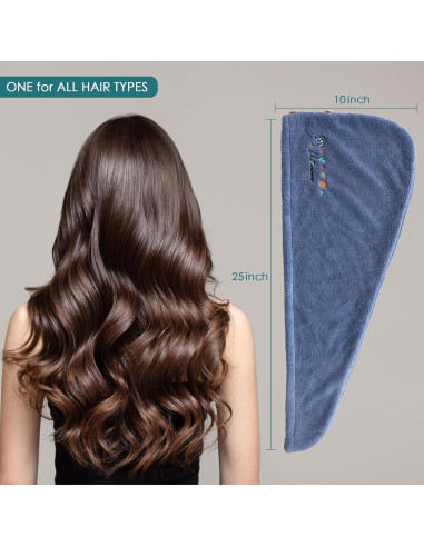 Toalla de Secado de Cabello Microfibra Jeffsun 63.5x25.4cm Azul