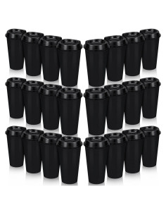 Paquete de 24 Tazas Reutilizables LEIFEOSH 473 ml Negras