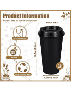 Paquete de 24 Tazas Reutilizables LEIFEOSH 473 ml Negras 2