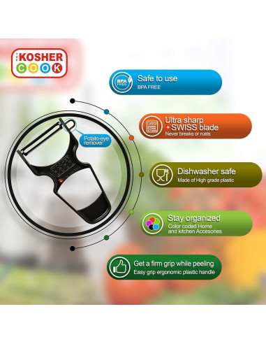 Pelador de Verduras Y The Kosher Cook - Acero Inoxidable Negro