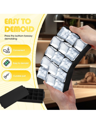 Bandeja de Hielo Silicona LHJJJL 15 Cubos con Tapa Negra
