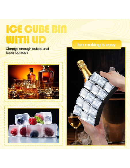 Bandeja de Hielo Silicona LHJJJL 15 Cubos con Tapa Negra