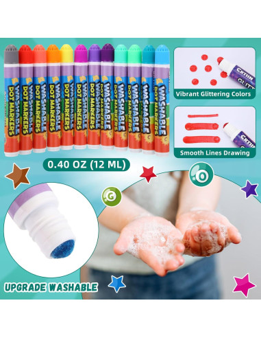 Marcadores de Puntos Crtiin 48 Unidades Lavables para Niños