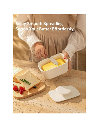 Plato de Mantequilla Sweese con Tapa - Porcelana Blanca 15.7 cm