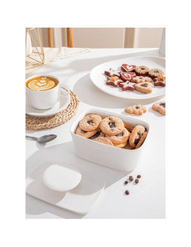 Plato de Mantequilla Sweese con Tapa - Porcelana Blanca 15.7 cm