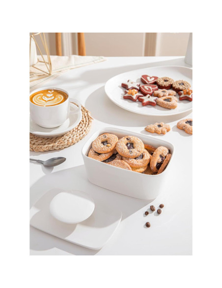 Plato de Mantequilla Sweese con Tapa - Porcelana Blanca 15.7 cm