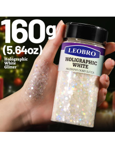 Purpurina Blanca Holográfica Gruesa LEOBRO 160g para Manualidades 2