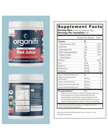 Organifi Jugo Rojo - Polvo Energético 283.5g - Sin Cafeína