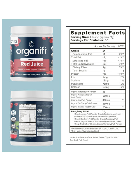 Organifi Jugo Rojo - Polvo Energético 283.5g - Sin Cafeína Organifi Jugo Rojo - Polvo Energético 283.5g - Sin Cafeína