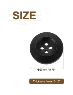100 Botones de Madera Redondos 20mm uxcell 4 Agujeros Negro 2