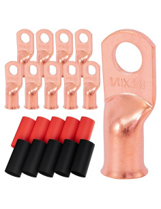 10 Terminales de Batería 1/0 AWG M10 Cobre con Tubo Termocontraíble