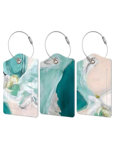 Etiquetas de Equipaje de Cuero BestEioyo Aguamarina 3 Pcs