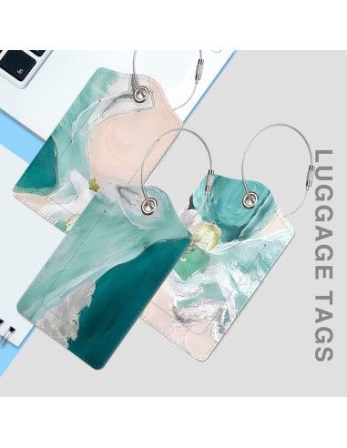 Etiquetas de Equipaje de Cuero BestEioyo Aguamarina 3 Pcs