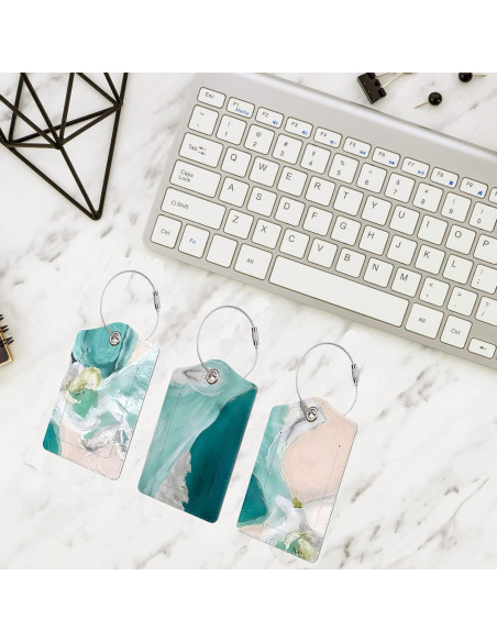 Etiquetas de Equipaje de Cuero BestEioyo Aguamarina 3 Pcs