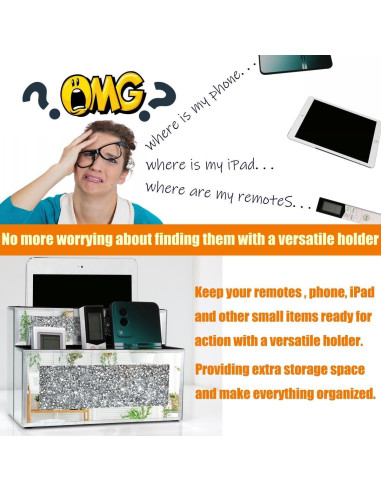 Soporte de Control Remoto Espejado GOTHICO 4 Compartimentos 23.1x15.5 cm