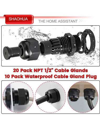 Kit 30PCS Conectores de Cable IP68 SHAOHUA 1/2" NPT