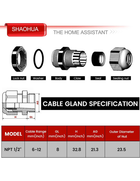Kit 30PCS Conectores de Cable IP68 SHAOHUA 1/2" NPT