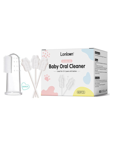 60 Limpiadores de Lengua y 1 Cepillo de Dedo para Bebés