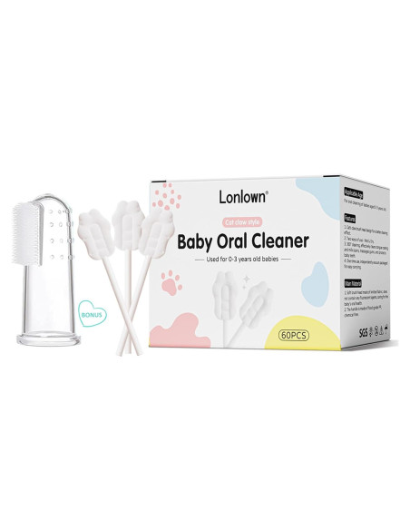 60 Limpiadores de Lengua y 1 Cepillo de Dedo para Bebés
