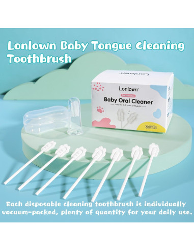 60 Limpiadores de Lengua y 1 Cepillo de Dedo para Bebés