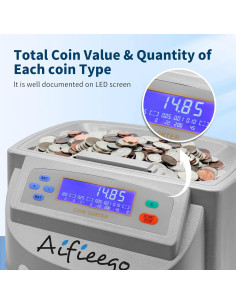 Contadora y Clasificadora de Monedas Aifieego CM001 Gris con 48 Envoltorios 2