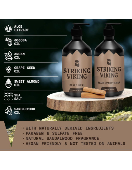 Juego de Cuidado de Barba Striking Viking - Sándalo 300 ml