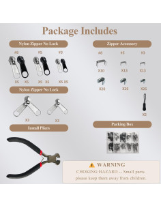 Kit de Reparación de Cremalleras Vintrex 150 Piezas con Alicates 2