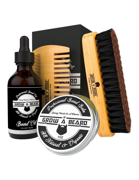 Kit de Cuidado de Barba GROW ALPHA BEARD - Cepillo, Peine y Aceite