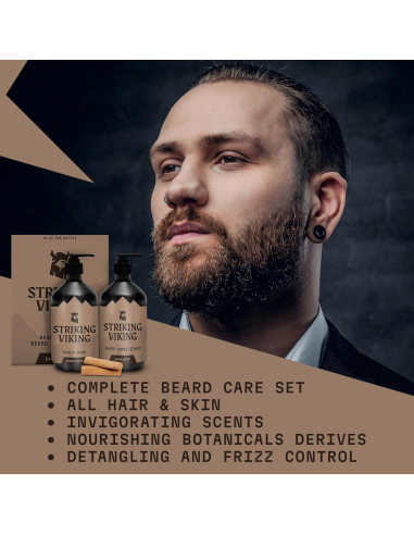 Juego de Cuidado de Barba Striking Viking - Sándalo 300 ml