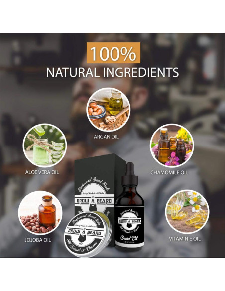 Kit de Cuidado de Barba GROW ALPHA BEARD - Cepillo, Peine y Aceite