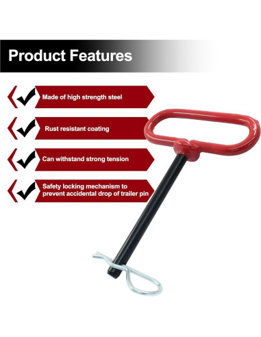 Pasador de Remolque y Clip R Moicstiy 10.16 cm Acero Rojo