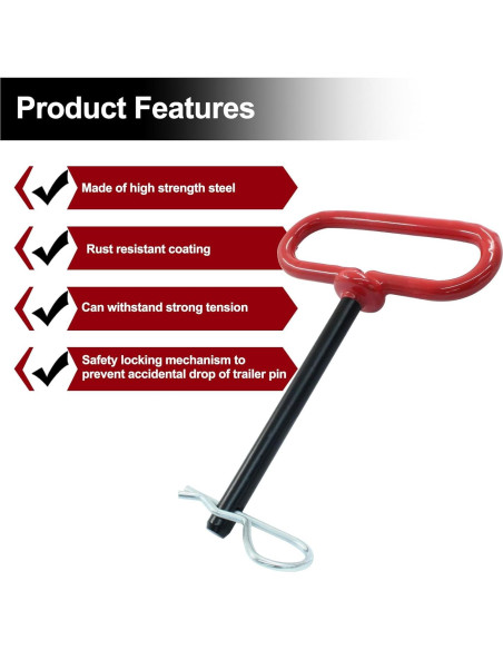 Pasador de Remolque y Clip R Moicstiy 10.16 cm Acero Rojo