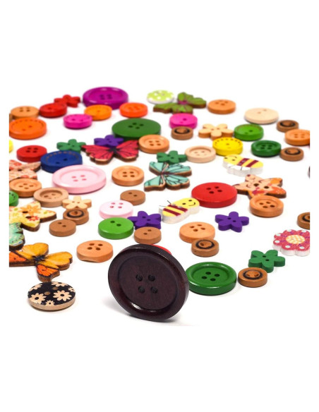 Botones de Madera Coloridos iKammo 100pcs 15-25mm Manualidades