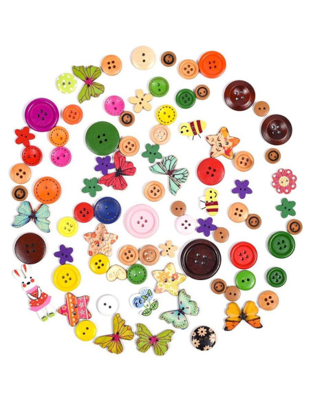 Botones de Madera Coloridos iKammo 100pcs 15-25mm Manualidades
