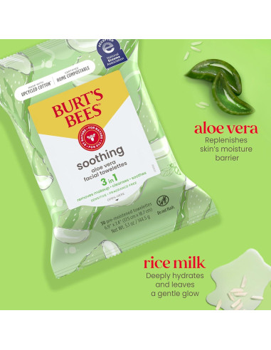 Toallitas Faciales Burt's Bees Aloe Vera Piel Sensible 30 Pzas