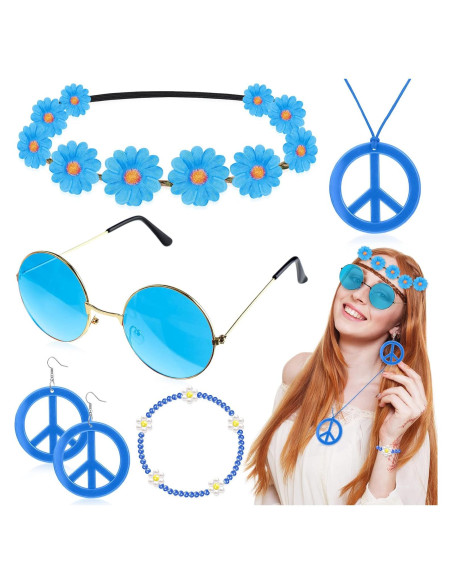 Conjunto de Accesorios Hippie Batiyeer 6 Pcs para Fiestas 60s 70s