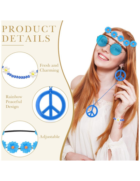 Conjunto de Accesorios Hippie Batiyeer 6 Pcs para Fiestas 60s 70s
