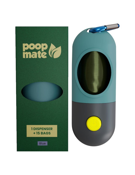 Dispensador de Bolsas de Excremento de Perro Poop Mate con Linterna LED - Azul Dispensador de Bolsas de Excremento de Perro Poop Mate con Linterna LED - Azul