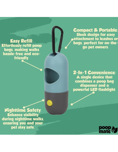 Dispensador de Bolsas de Excremento de Perro Poop Mate con Linterna LED - Azul