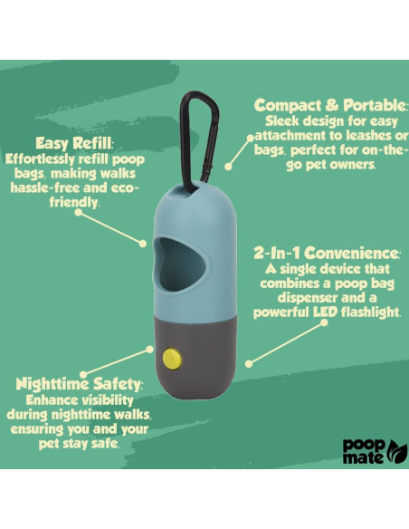 Dispensador de Bolsas de Excremento de Perro Poop Mate con Linterna LED - Azul Dispensador de Bolsas de Excremento de Perro Poop Mate con Linterna LED - Azul